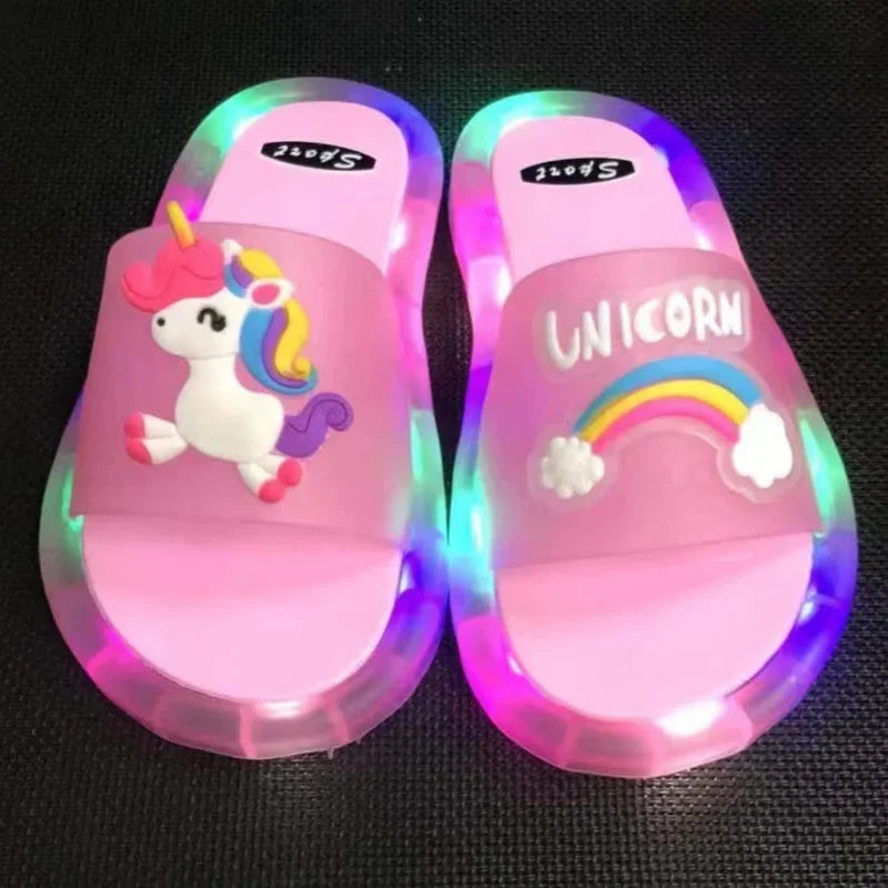 Kids' Cartoon Unicorn Light-Up Slippers with Animal Prints