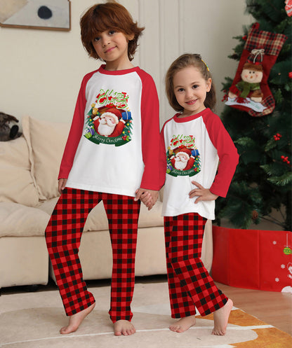 Christmas Parent-Child Clothes Set Long Sleeve T-Shirt Plaid Pants Family Matching Pajamas