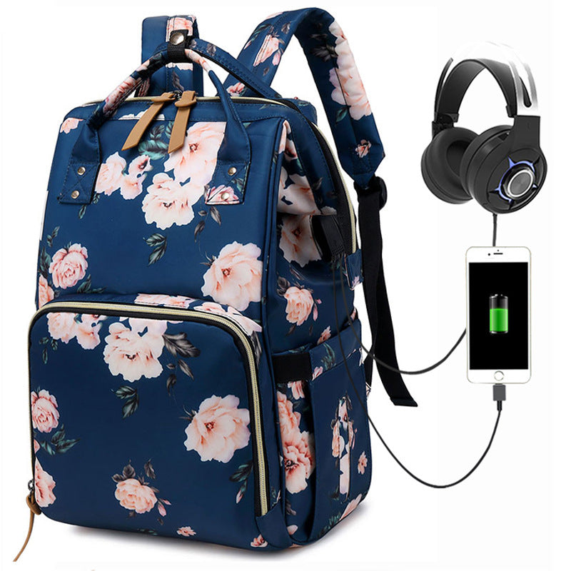 Fashionable USB Rechargeable Diaper Backpack for Mothers and Babies