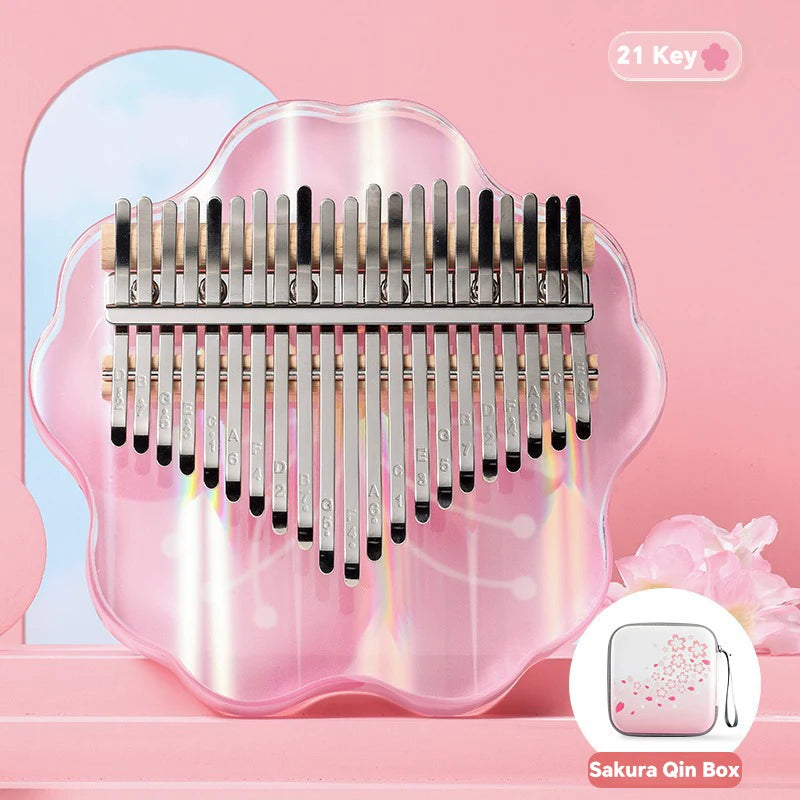 "17-Key Kalimba Thumb Piano with Acrylic Cherry Blossom Design, Tuning Hammer, and Instruction Booklet"