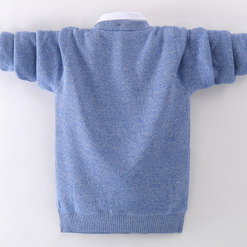 Sweater cotton boy fake two-piece sweater