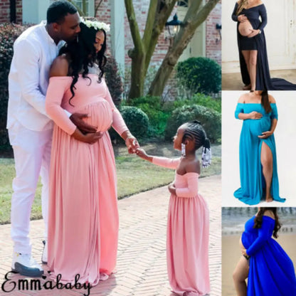 Elegant Maternity Maxi Dress Set for Mother and Daughter Photography