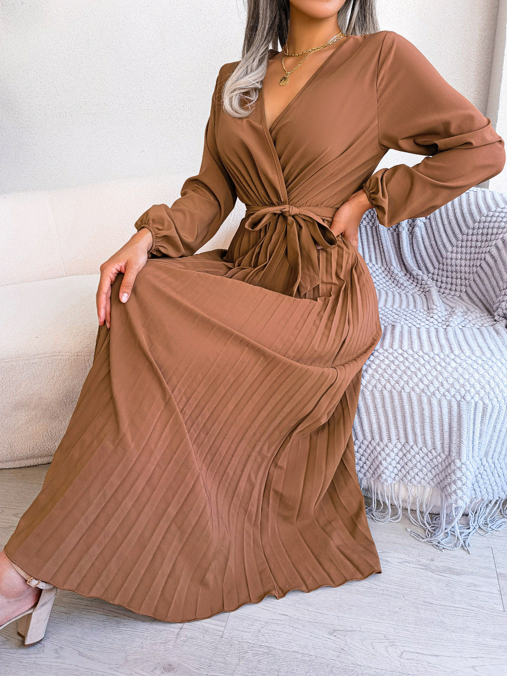 Fashion Elegant Cross Pleated Maxi Dress