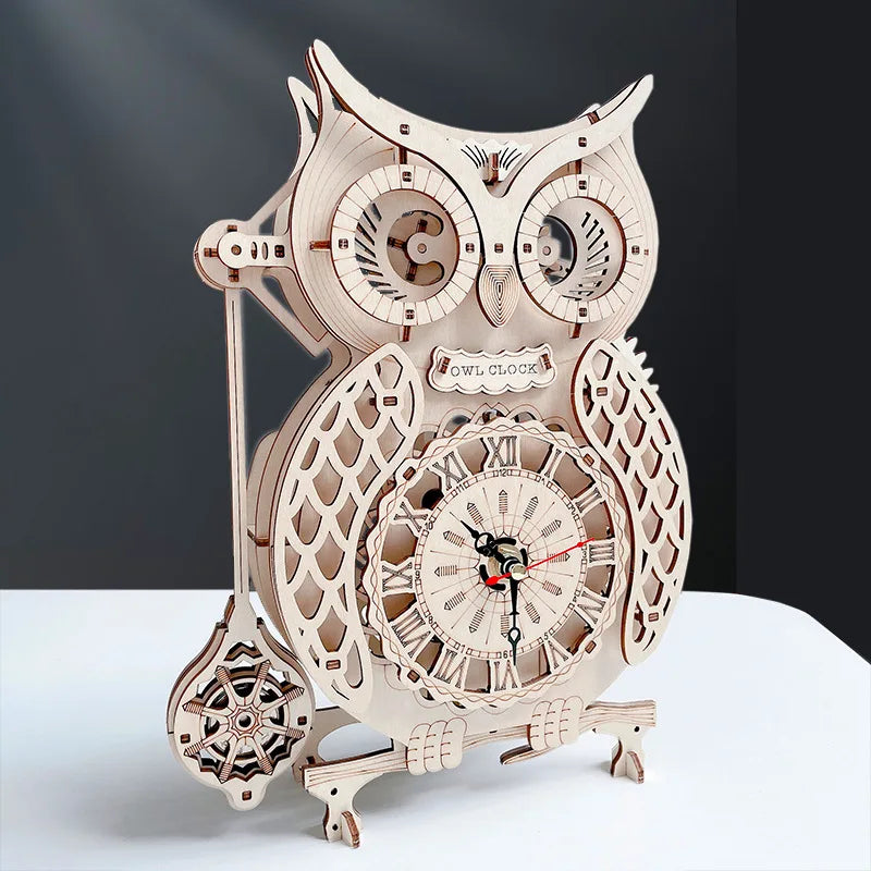 Wooden Owl Pendulum Vintage Clock DIY 3D Puzzle Kit for Adults, Children, and Teens