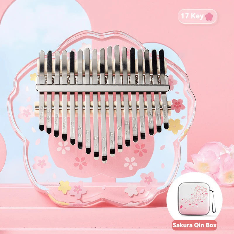 "17-Key Kalimba Thumb Piano with Acrylic Cherry Blossom Design, Tuning Hammer, and Instruction Booklet"