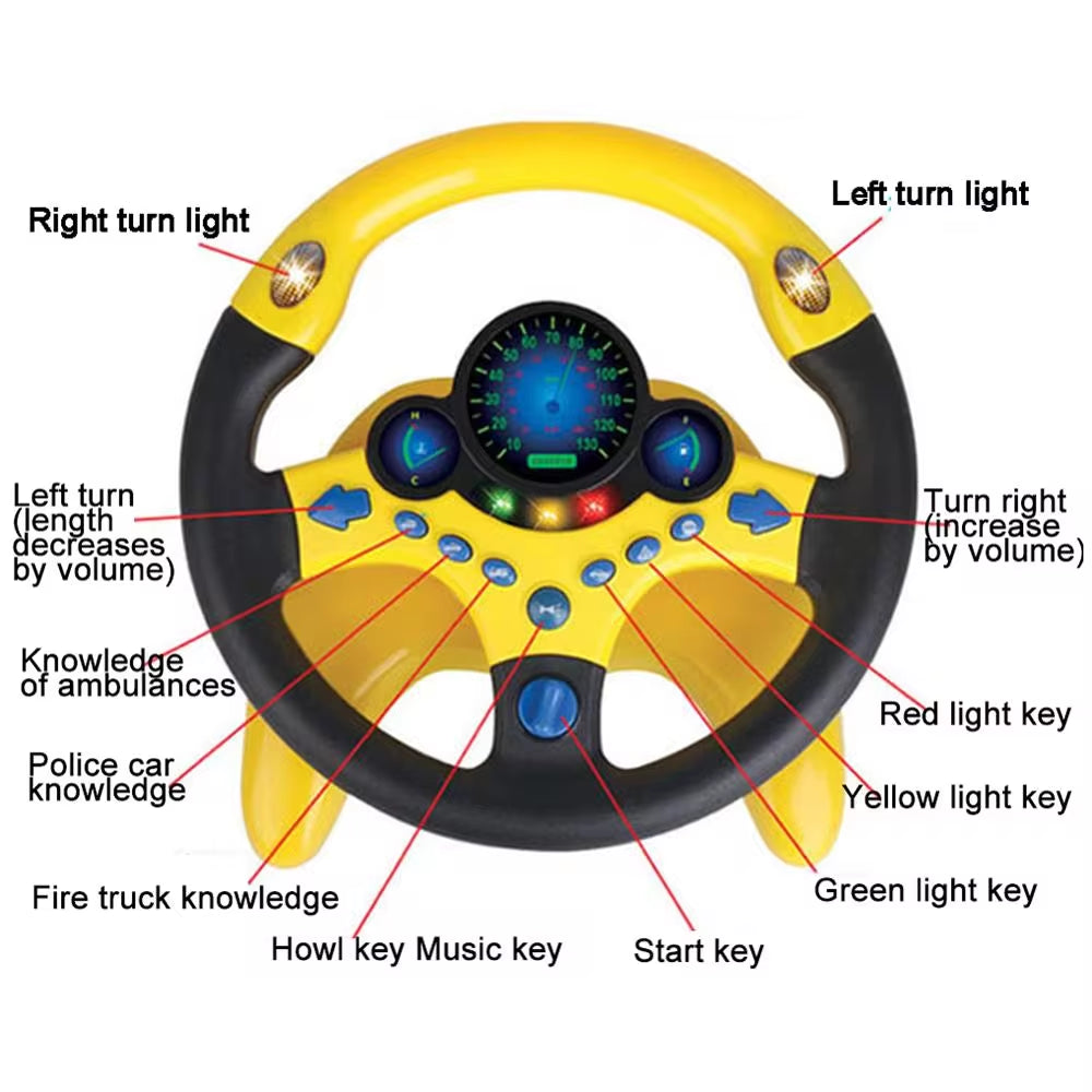 Portable Electric Steering Wheel Toy for Children - Educational Copilot Simulator with Light and Sound