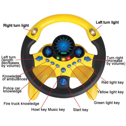 Portable Electric Steering Wheel Toy for Children - Educational Copilot Simulator with Light and Sound