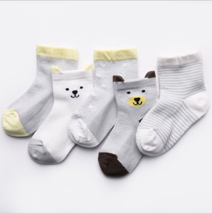 Children's Socks Pack of 5 Colors Breathable Summer Cotton Socks for Boys and Girls