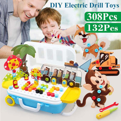 132/308Pcs Kids Electric Drill Toys DIY Educational Puzzle