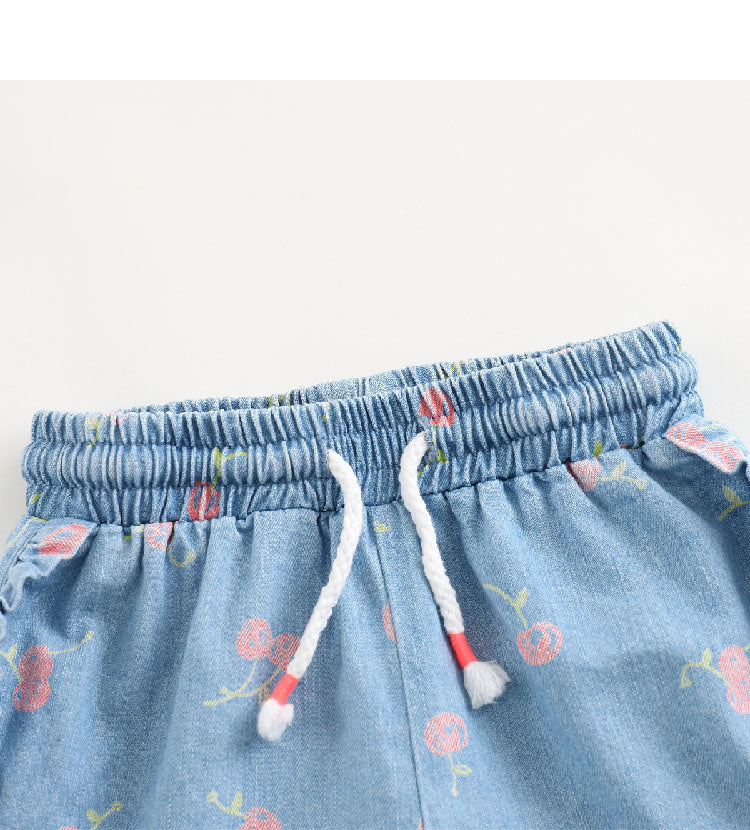 Girls' cherry cherry cotton denim shorts