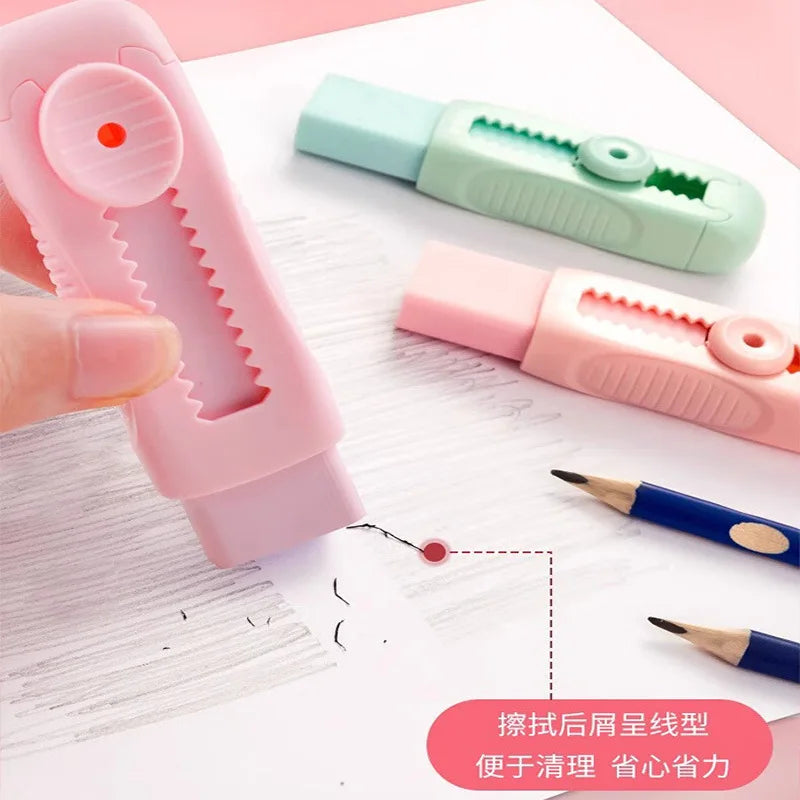 Sliding Retractable Pencil Eraser for Students - Colored Push Pull Rubber Erasers for Drawing Stationery Office School Supply