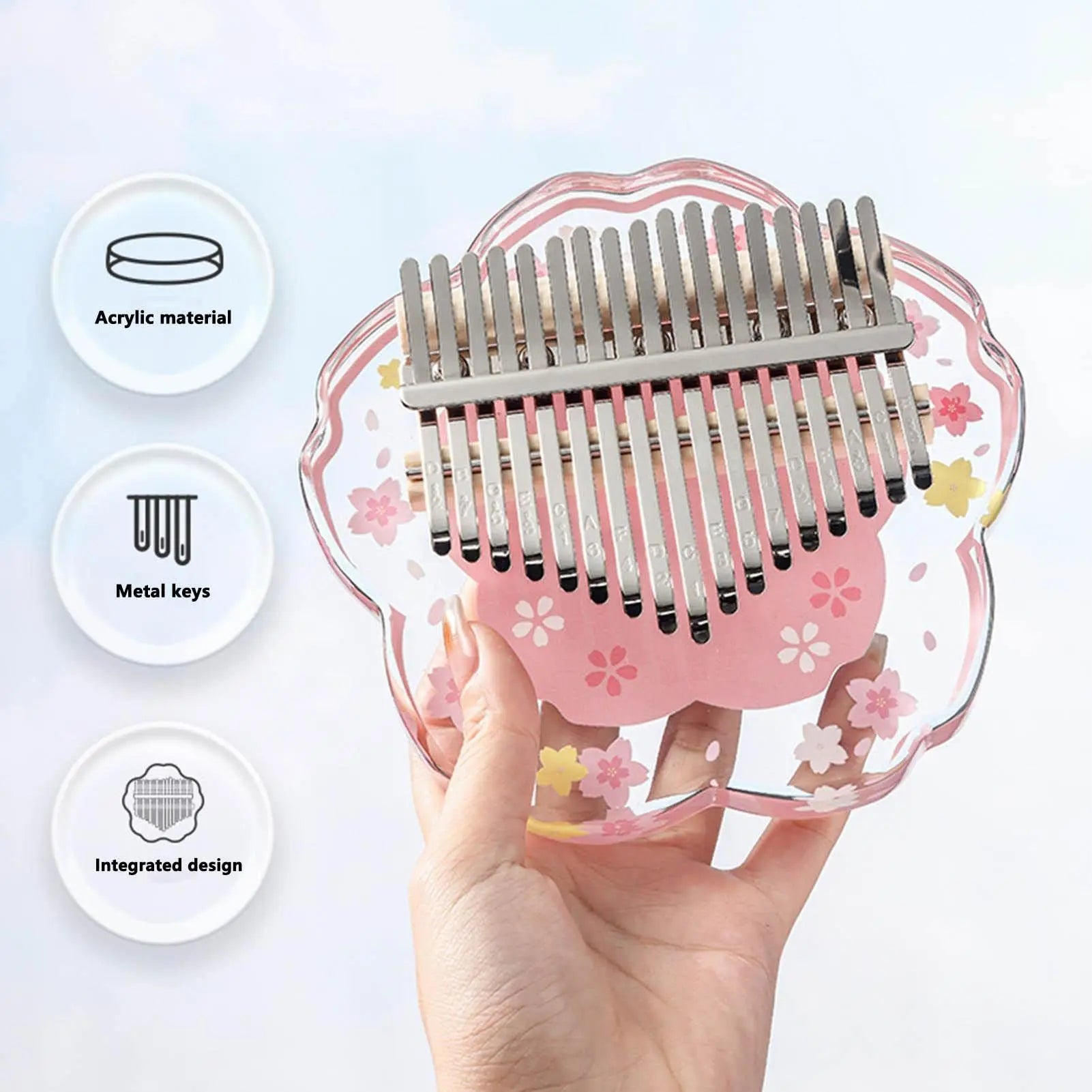 "17-Key Kalimba Thumb Piano with Acrylic Cherry Blossom Design, Tuning Hammer, and Instruction Booklet"