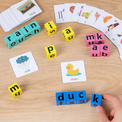 Wooden Alphabet Spelling Game for Preschool Children with 40 Cards