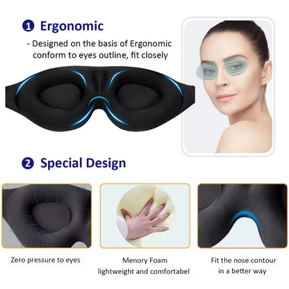 3D Contoured Cup Eye Mask for Sleeping with Concave Molded Design - Block Out Light for Men and Women