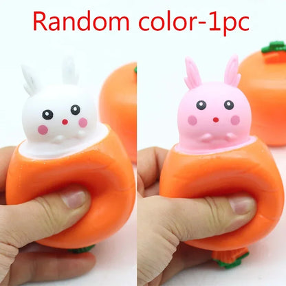 "Set of 2 Squishy Carrot Rabbit Telescopic Squeeze Toys for Kids - Creative Stress Relief Gift"