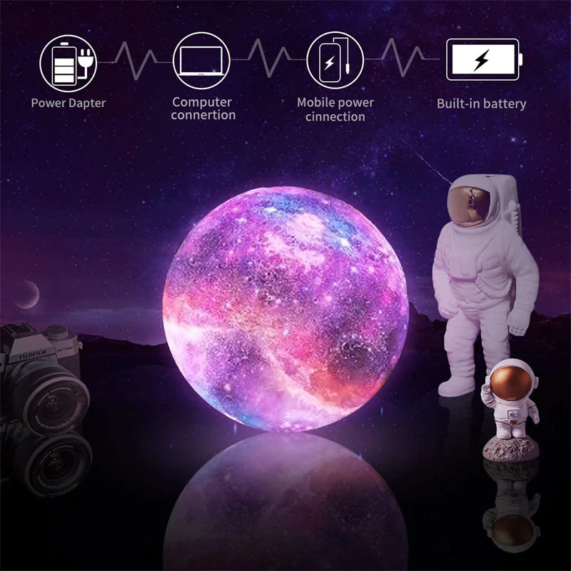 "16-Color LED Moon Lamp with Remote Control - Galaxy Theme, Touch Control, Perfect for Gifting"