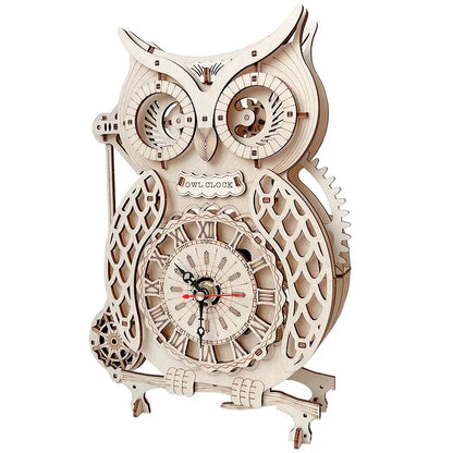 Wooden Owl Pendulum Vintage Clock DIY 3D Puzzle Kit for Adults, Children, and Teens