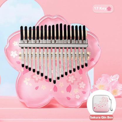 "17-Key Kalimba Thumb Piano with Acrylic Cherry Blossom Design, Tuning Hammer, and Instruction Booklet"