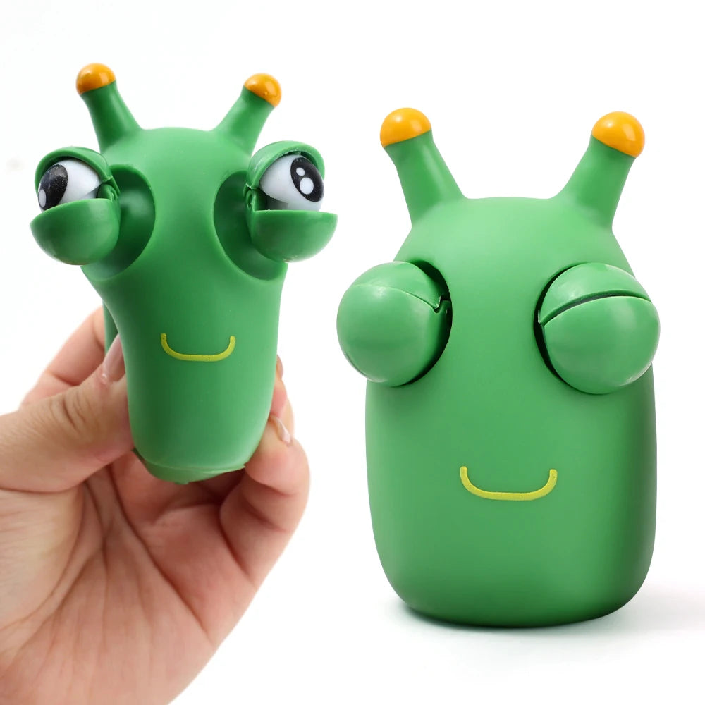 1/3Pcs Funny Grass Worm Pinch Toy Novelty Eye Popping Worm Squeeze Toy Squeeze Green Eye Bouncing Worm Toys 3D Grass Worm Toy