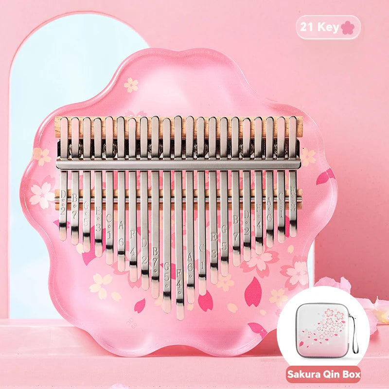 "17-Key Kalimba Thumb Piano with Acrylic Cherry Blossom Design, Tuning Hammer, and Instruction Booklet"