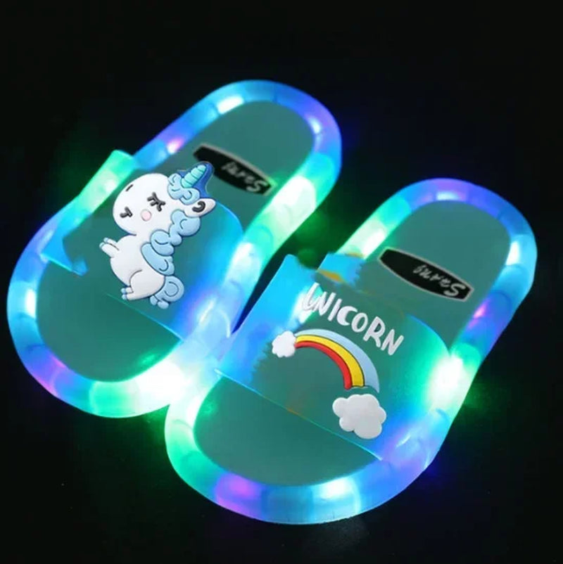 Kids' Cartoon Unicorn Light-Up Slippers with Animal Prints