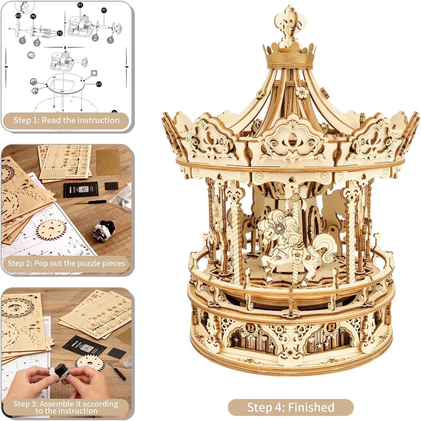 Wooden Music Box Building Kit - Romantic Carousel by Rokr