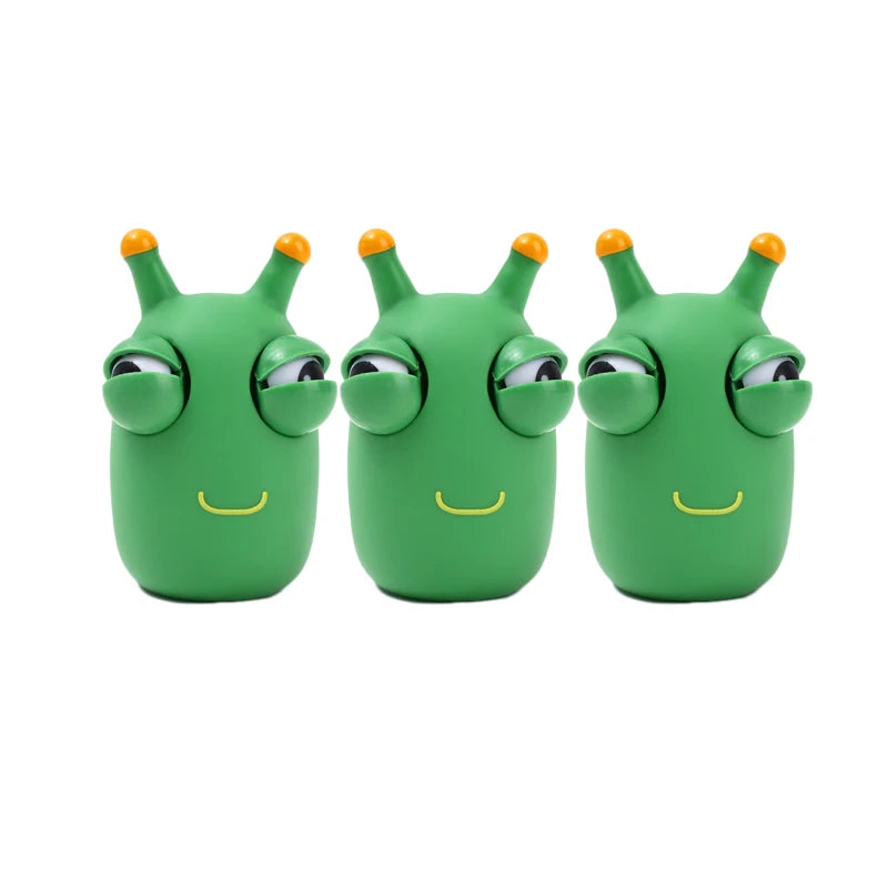 1/3Pcs Funny Grass Worm Pinch Toy Novelty Eye Popping Worm Squeeze Toy Squeeze Green Eye Bouncing Worm Toys 3D Grass Worm Toy