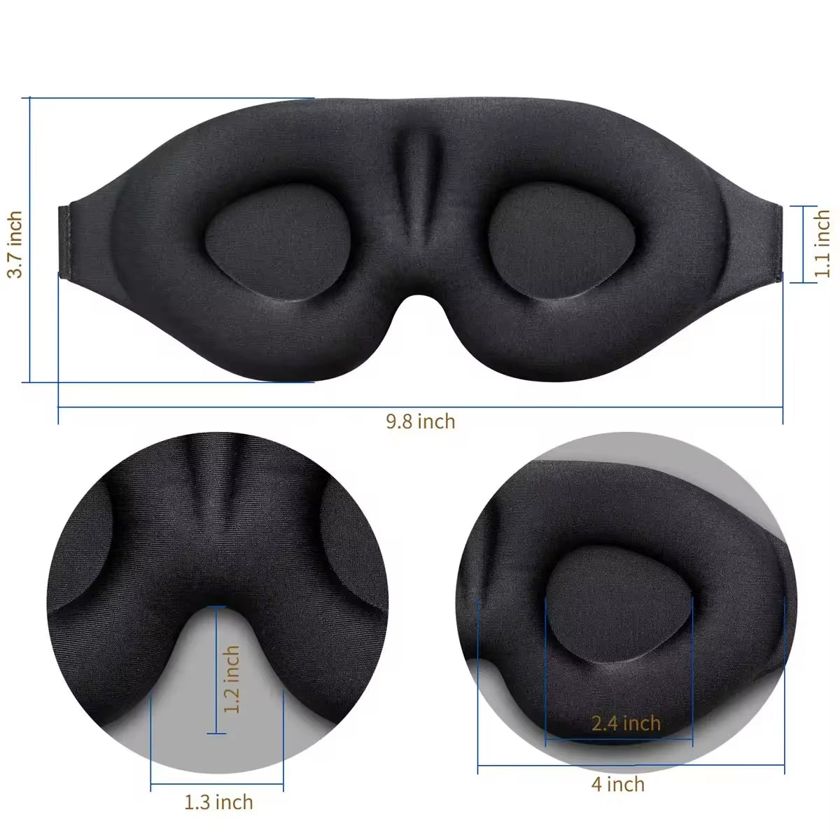 3D Contoured Cup Eye Mask for Sleeping with Concave Molded Design - Block Out Light for Men and Women