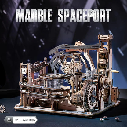 "Rokr Electric Model Kits Marble Spaceport 3D Puzzles - Brain Teaser Wooden Building Toy for Adults and Teens"