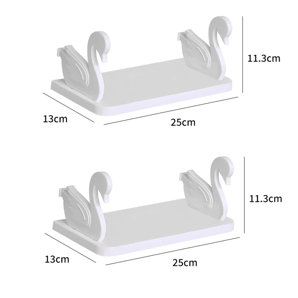 Wall Mounted Figurine Shelf Organizer for Kitchen and Bathroom - No Drill Installation with Elephant and Swan Design