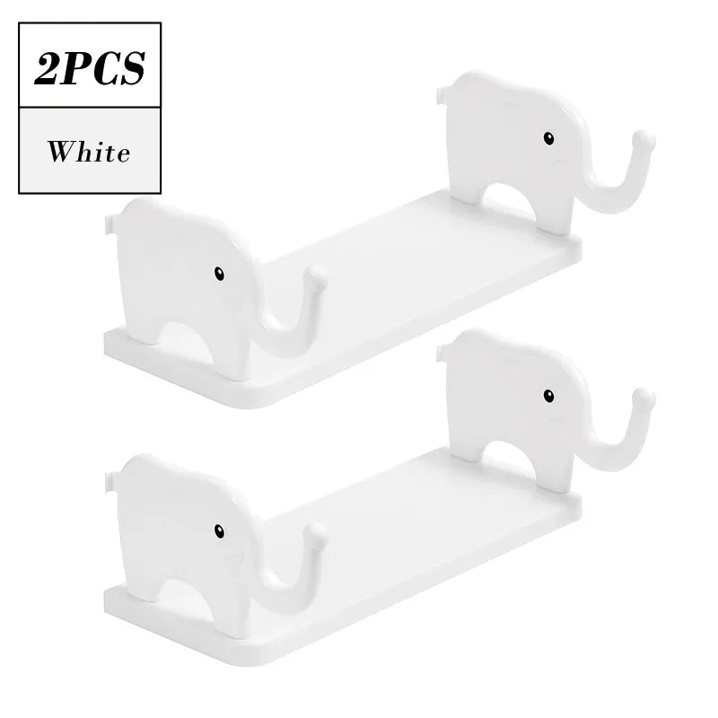 Wall Mounted Figurine Shelf Organizer for Kitchen and Bathroom - No Drill Installation with Elephant and Swan Design