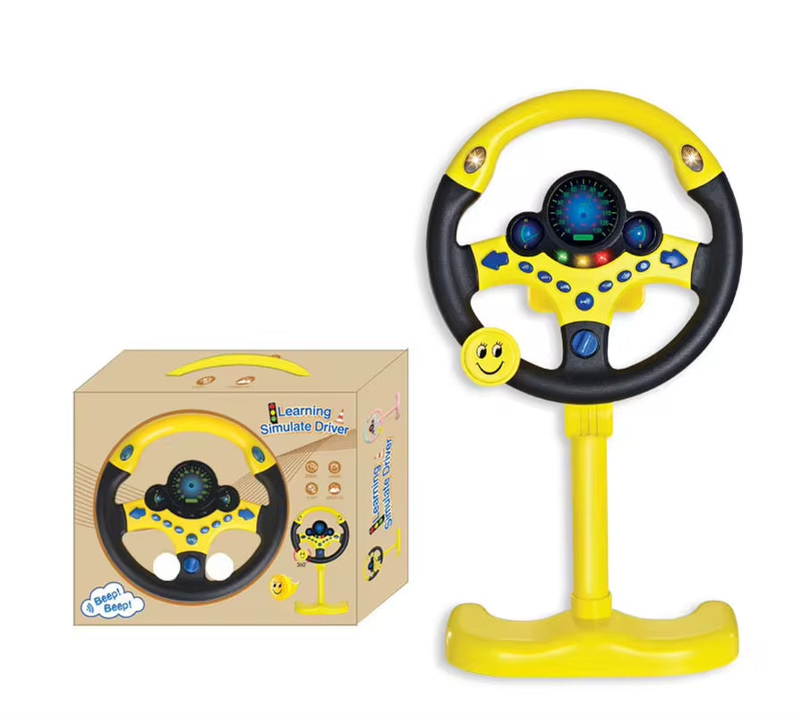 Portable Electric Steering Wheel Toy for Children - Educational Copilot Simulator with Light and Sound