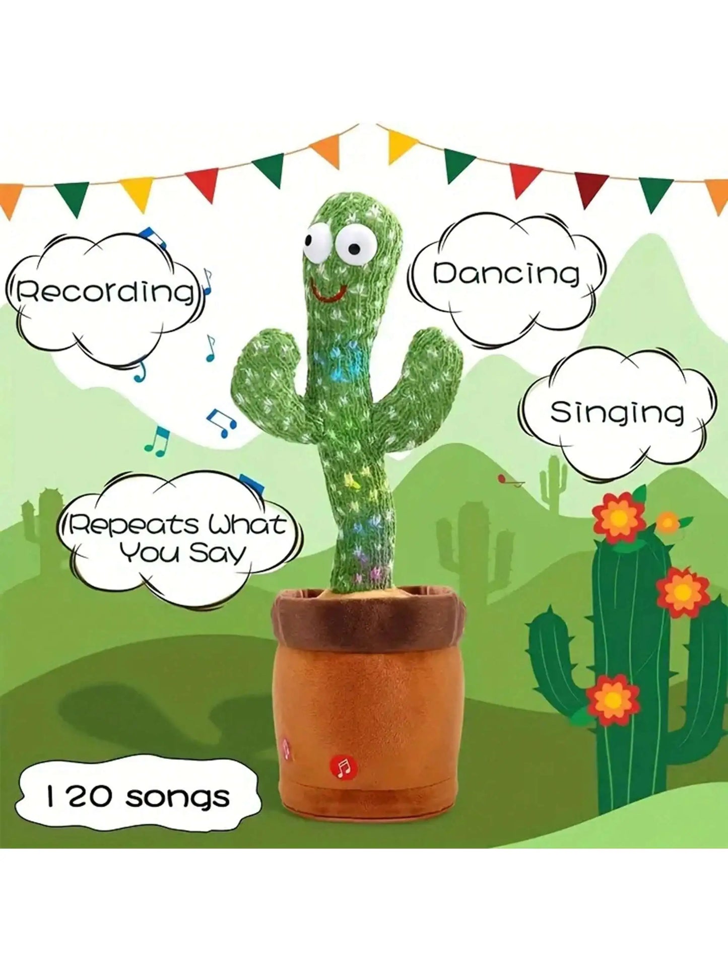 "Dancing Talking Cactus Toy for Infants, Singing, Mimicking, Recording, Repeating, Sunny Cactus Theme"