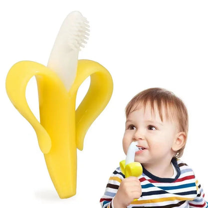 Silicone Toddler Teething Toothbrush with Banana Shape - BPA Free Dental Care Chew Toy