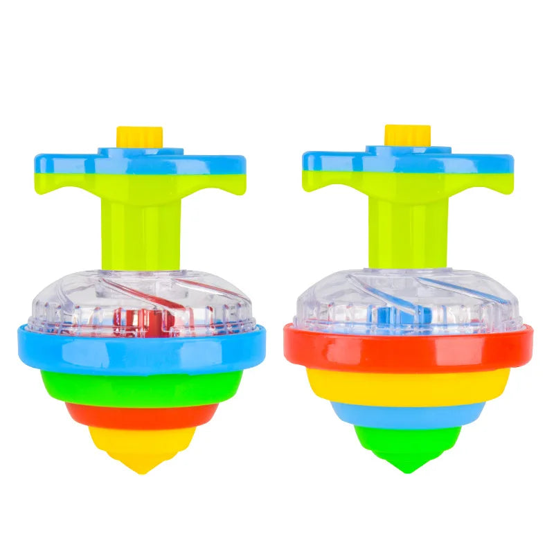 LED UFO Flashing Spinning Top Gyroscope Launcher for Kids - Light Up Music Toy with Rotating Piggy Design