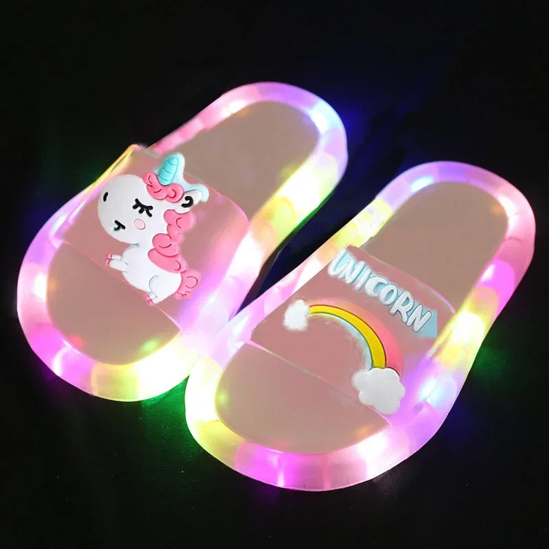 Kids' Cartoon Unicorn Light-Up Slippers with Animal Prints