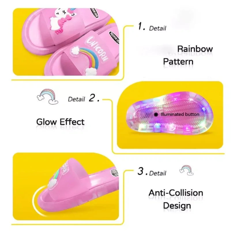 Kids' Cartoon Unicorn Light-Up Slippers with Animal Prints