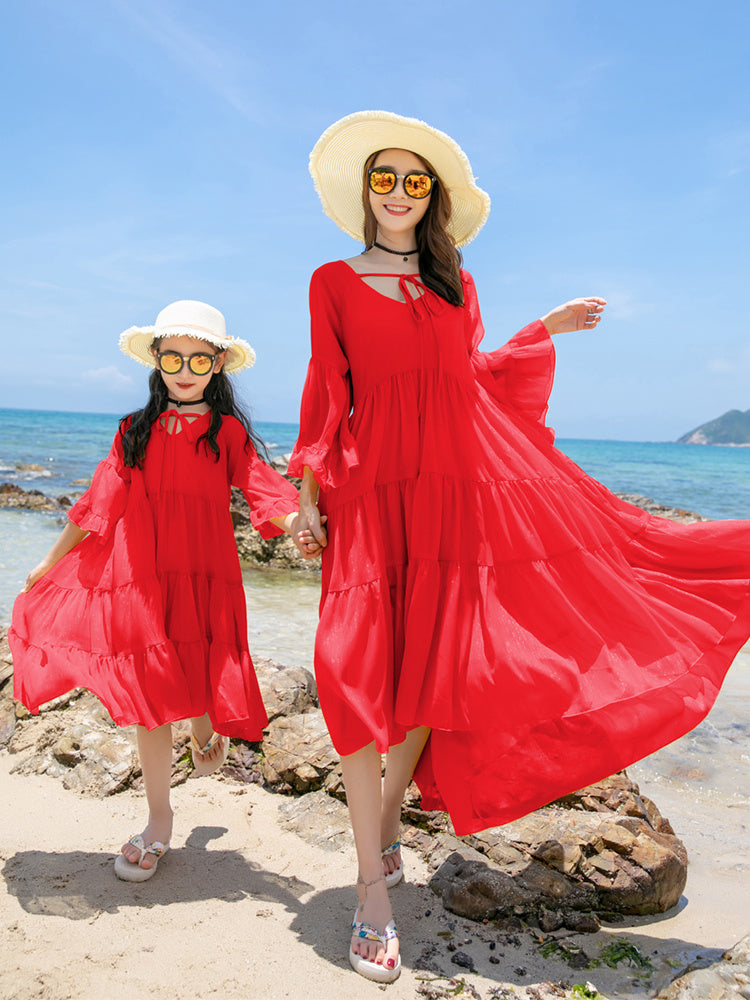 Parent-child Culottes Summer A Family Of Three Four Seaside Vacation Photo Loose Beach Dress Family Suit