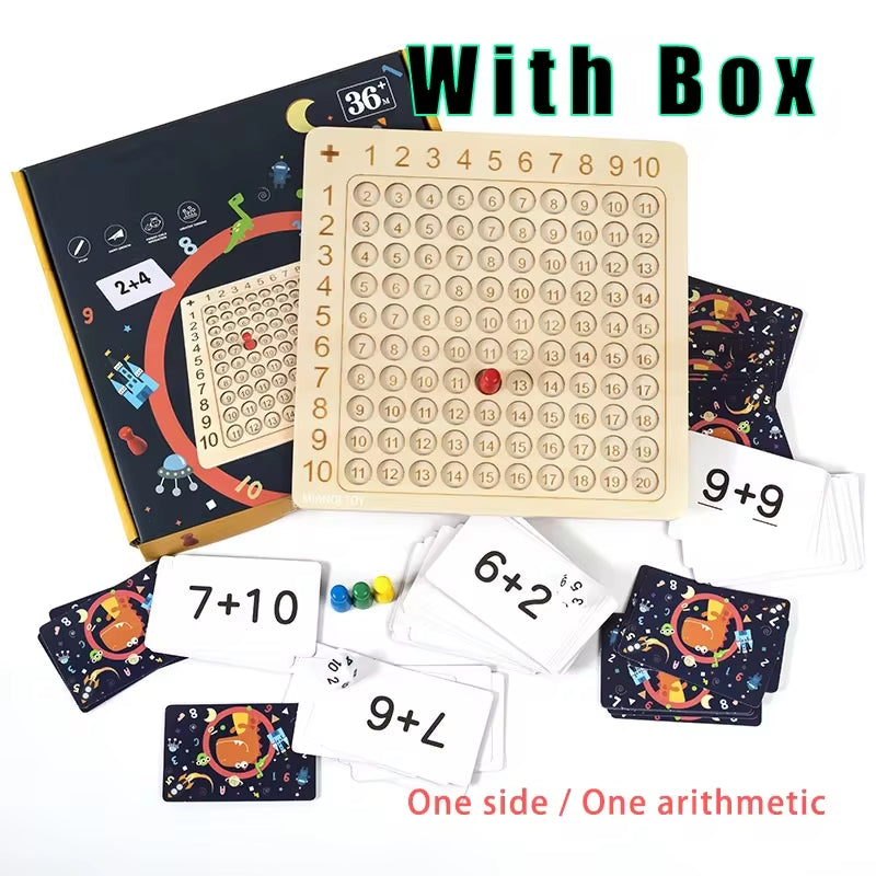 Wooden Montessori Arithmetic Math Board for Kids - Educational Multiplication and Addition Puzzle Toy