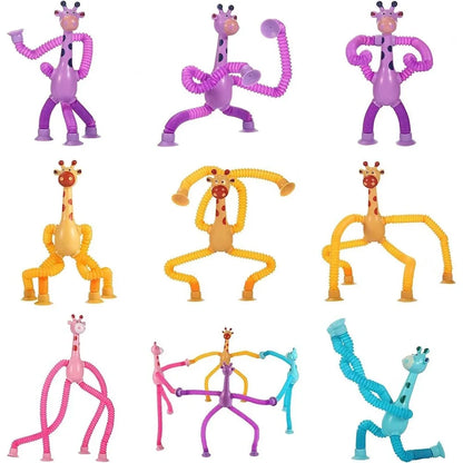 Set of 4 Telescopic Suction Cup Giraffe Sensory Tubes - Travel Toys for Children with Autism