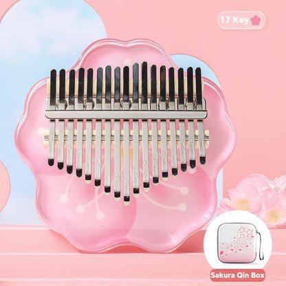 "17-Key Kalimba Thumb Piano with Acrylic Cherry Blossom Design, Tuning Hammer, and Instruction Booklet"