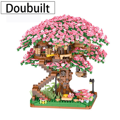 "2138-Piece Sakura Tree House Model Building Blocks Set - Educational City Street View Cherry Blossom Theme Toy for Kids"