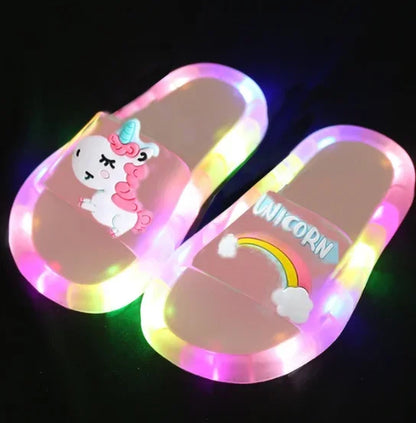 Kids' Cartoon Unicorn Light-Up Slippers with Animal Prints