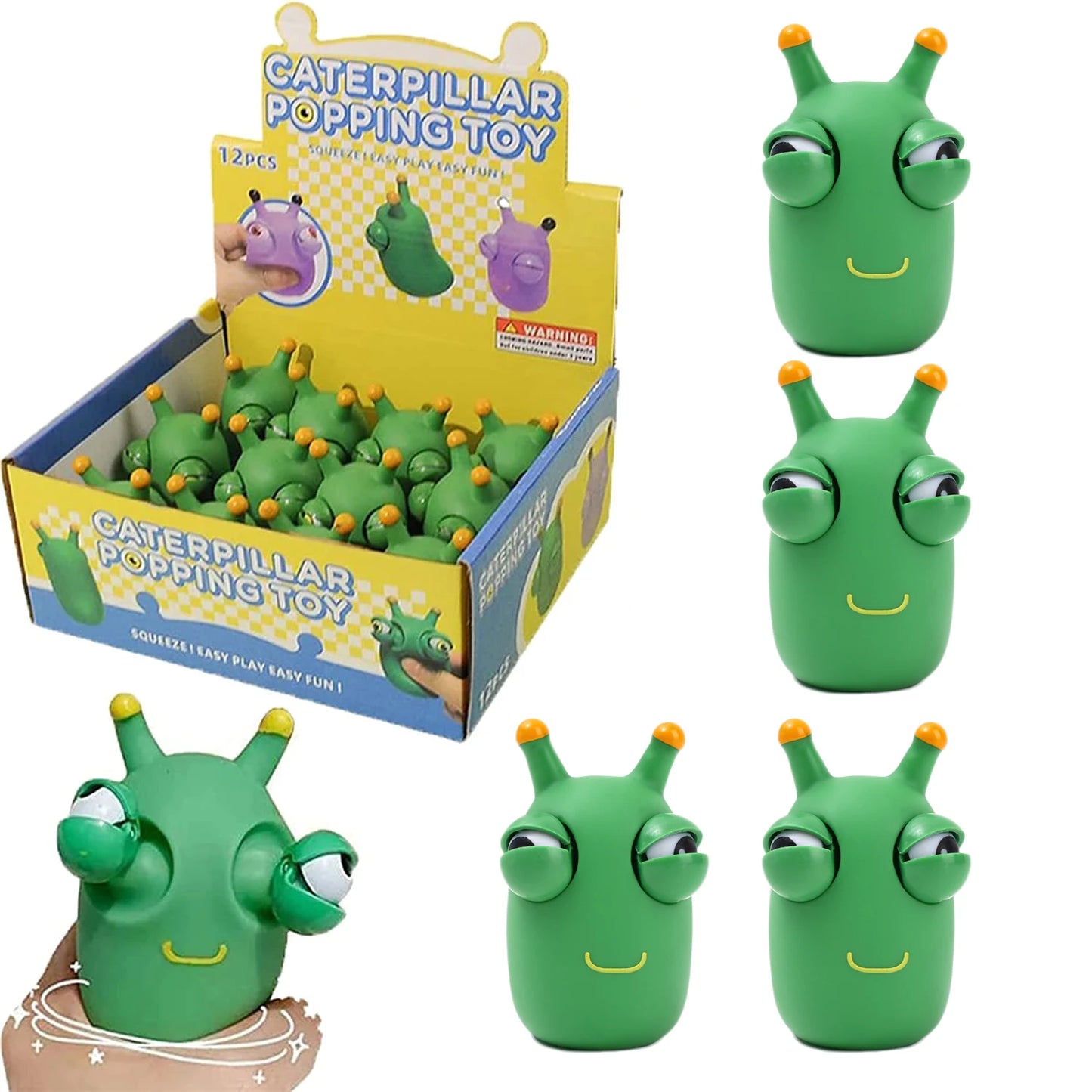 1/3Pcs Funny Grass Worm Pinch Toy Novelty Eye Popping Worm Squeeze Toy Squeeze Green Eye Bouncing Worm Toys 3D Grass Worm Toy