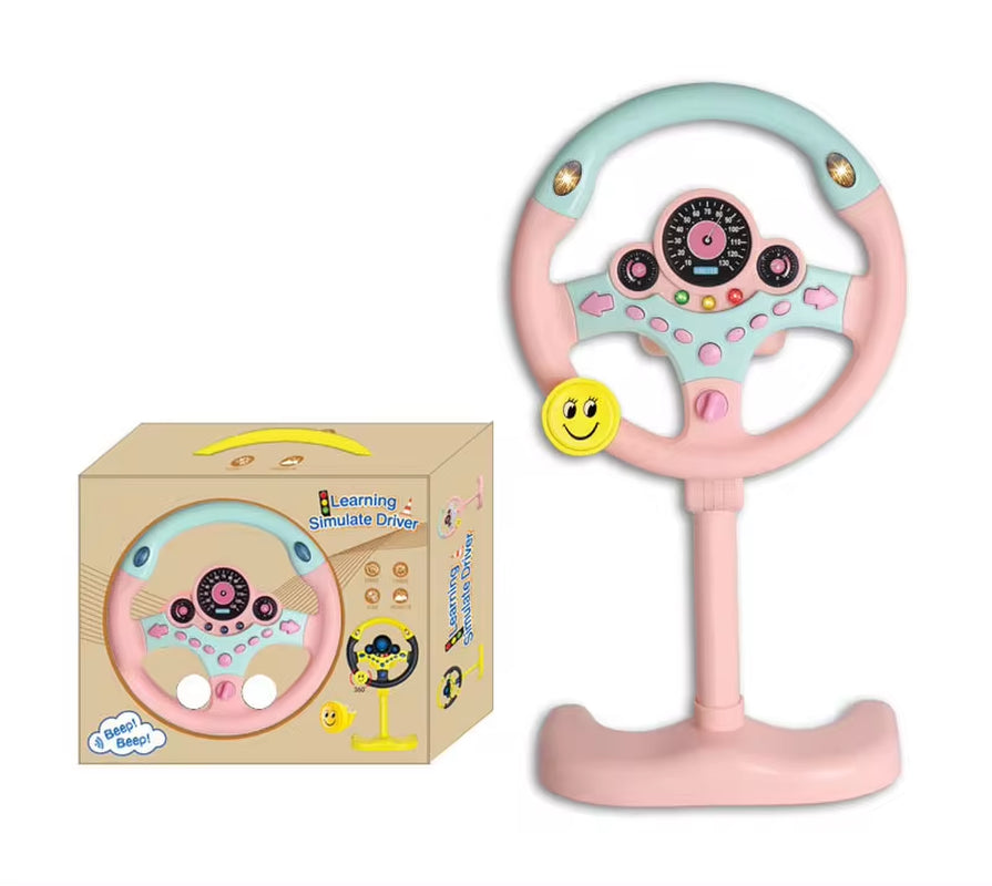 Portable Electric Steering Wheel Toy for Children - Educational Copilot Simulator with Light and Sound