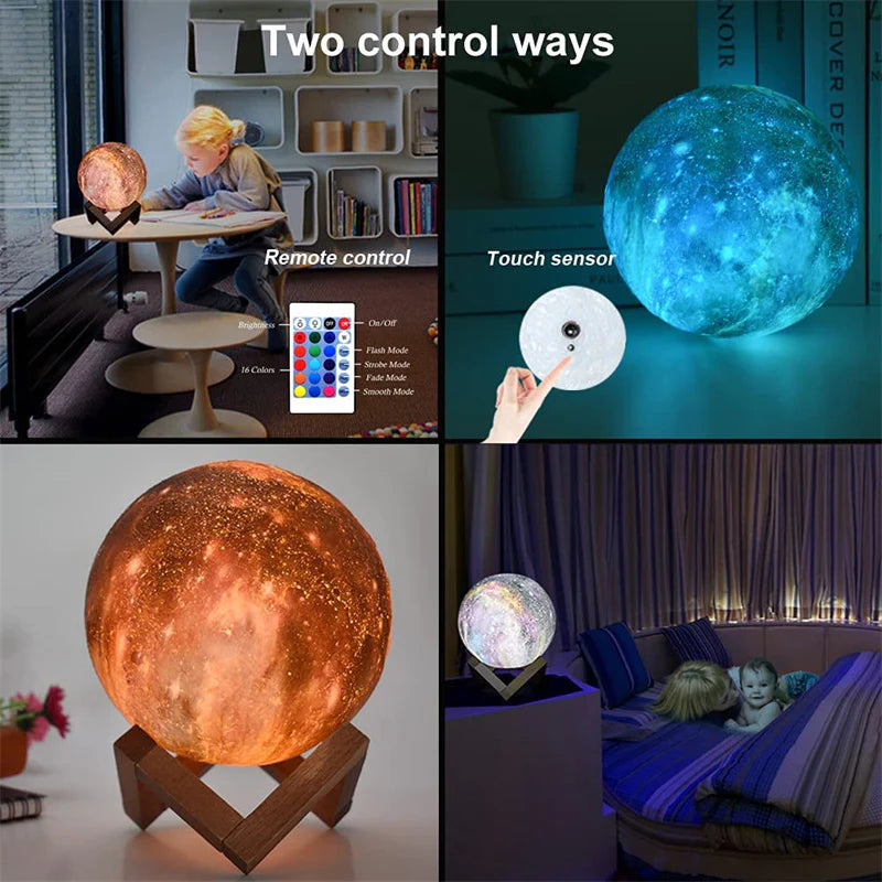 "16-Color LED Moon Lamp with Remote Control - Galaxy Theme, Touch Control, Perfect for Gifting"