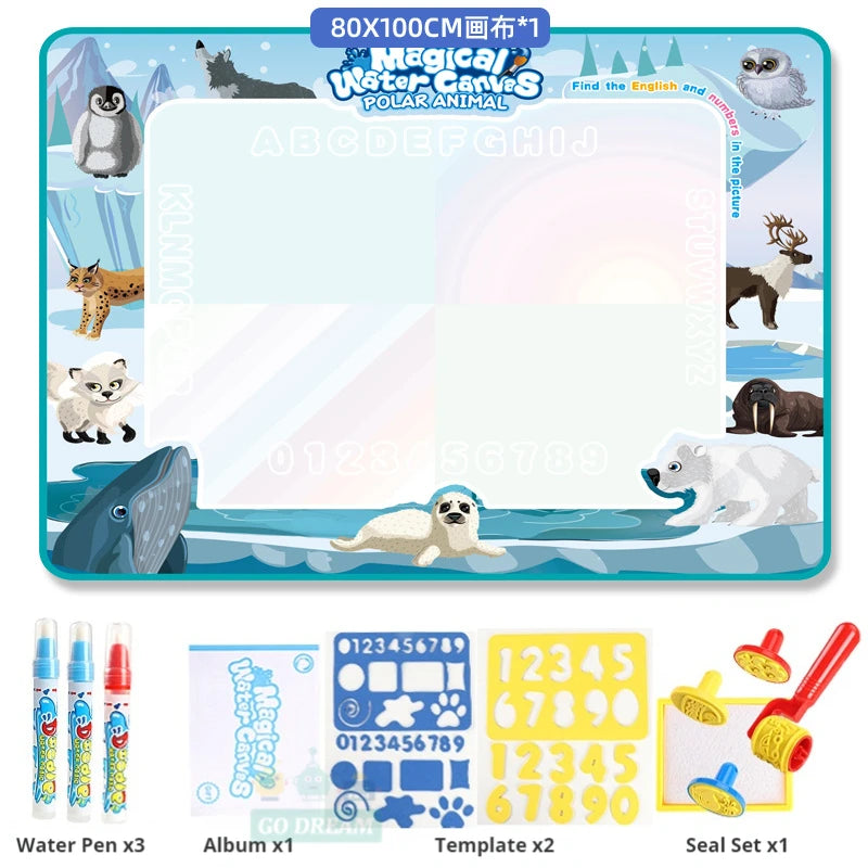 Professional Title: "Educational Magic Water Drawing Mat with Reusable Magic Pens - Montessori Painting Board for Kids (100X80Cm)"