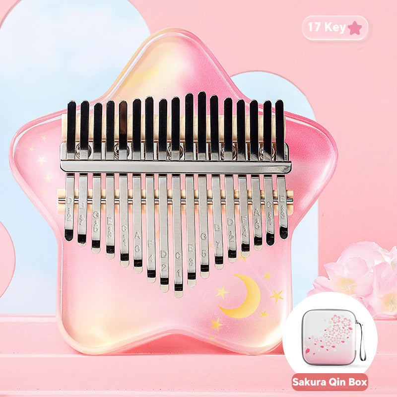 "17-Key Kalimba Thumb Piano with Acrylic Cherry Blossom Design, Tuning Hammer, and Instruction Booklet"