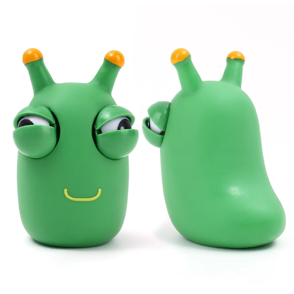 1/3Pcs Funny Grass Worm Pinch Toy Novelty Eye Popping Worm Squeeze Toy Squeeze Green Eye Bouncing Worm Toys 3D Grass Worm Toy