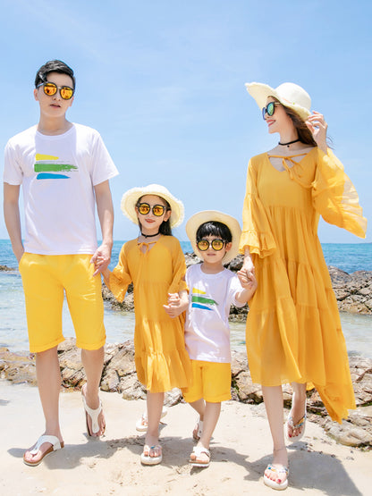 Parent-child Culottes Summer A Family Of Three Four Seaside Vacation Photo Loose Beach Dress Family Suit